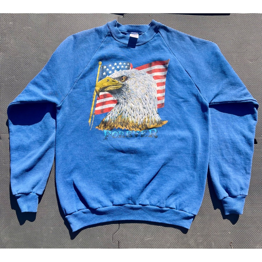 Vintage Jerzees Eagle American Flag Graphic Crewneck Sweatshirt‎ made USA